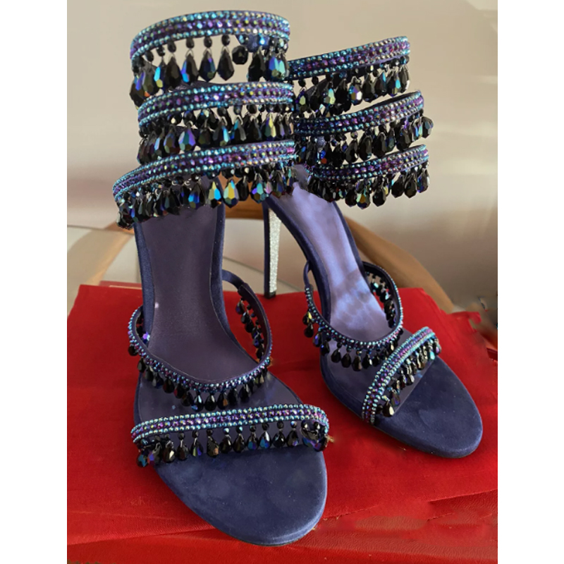 Women'S Fashion Spring 2025 - Crystal Pendant Ankle Snake Wrap Sandals