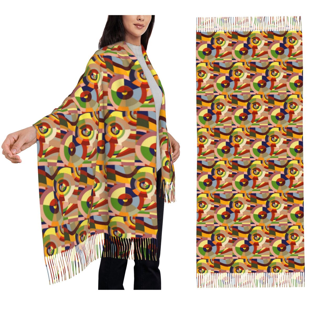 Women'S Fashion Revolution - Colour Revolution Square FIVE Scarf Tassel