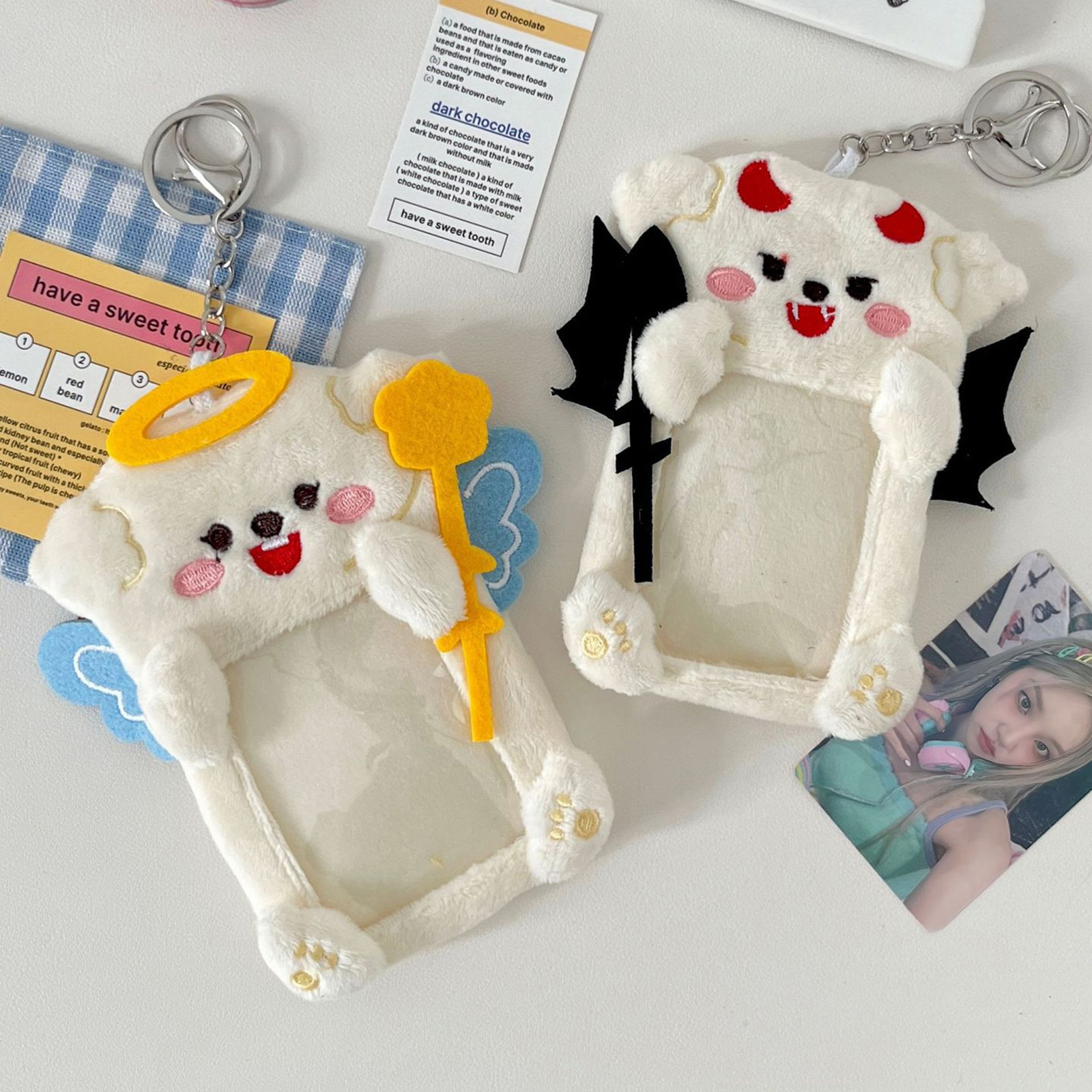 Women'S Fashion Backpack - Plush Angel Devil Keychain Cute Pendant