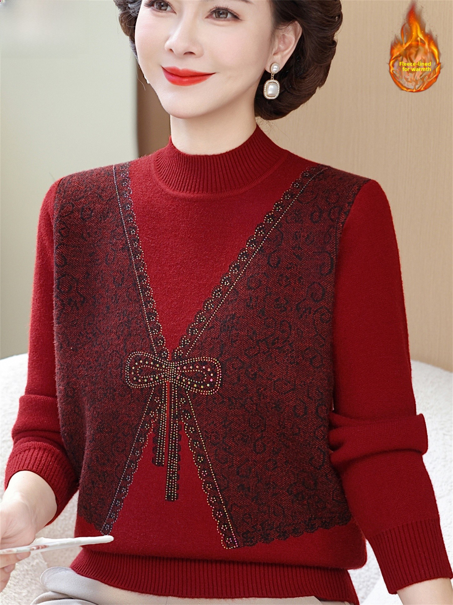 Women Fashion Over 60 - Thickened Fleece Winter Knitted Woolen Base