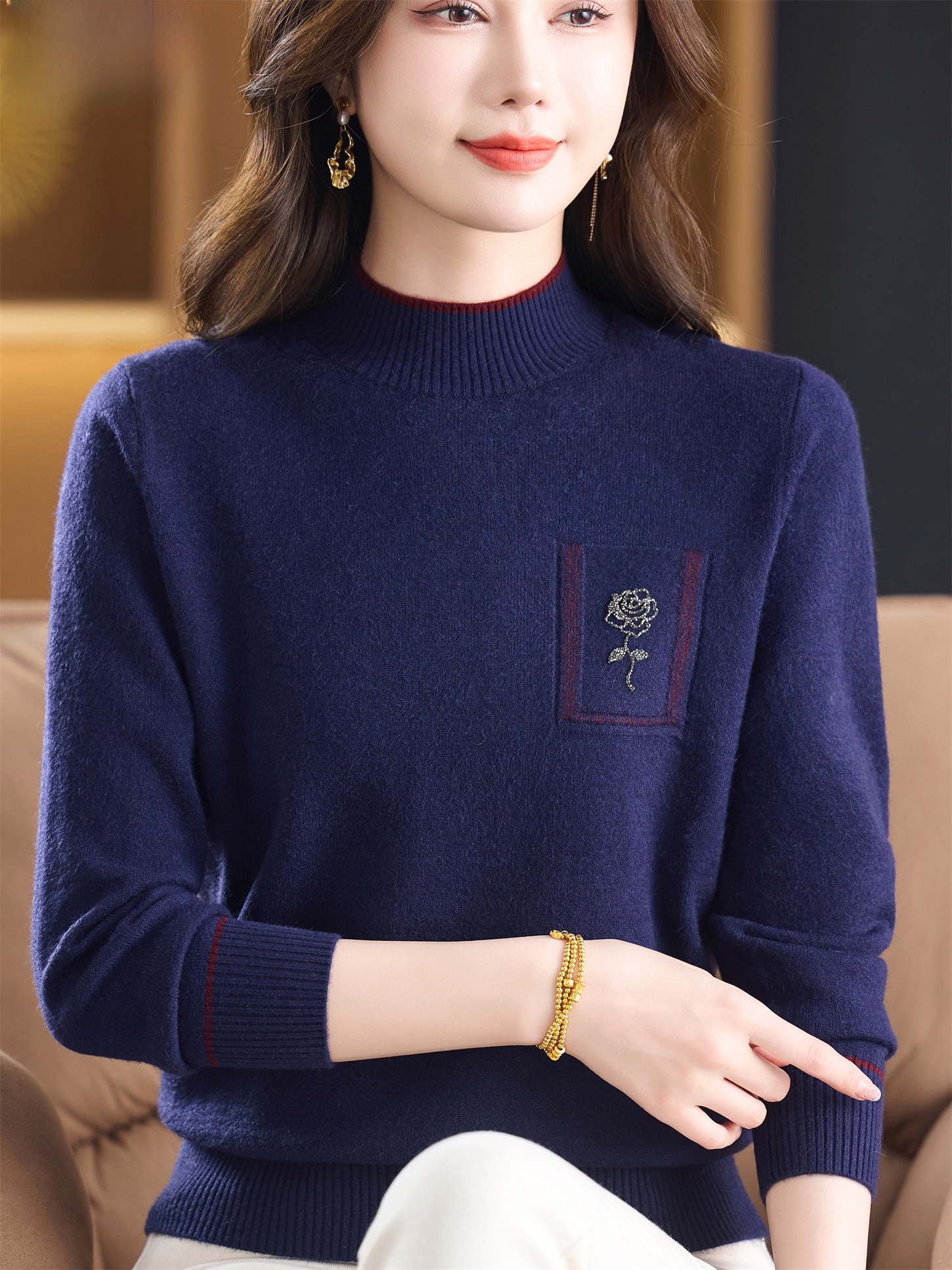 Slimming Effect Woolen Sweater - Women Fashion Over 60 ulasan dan harga