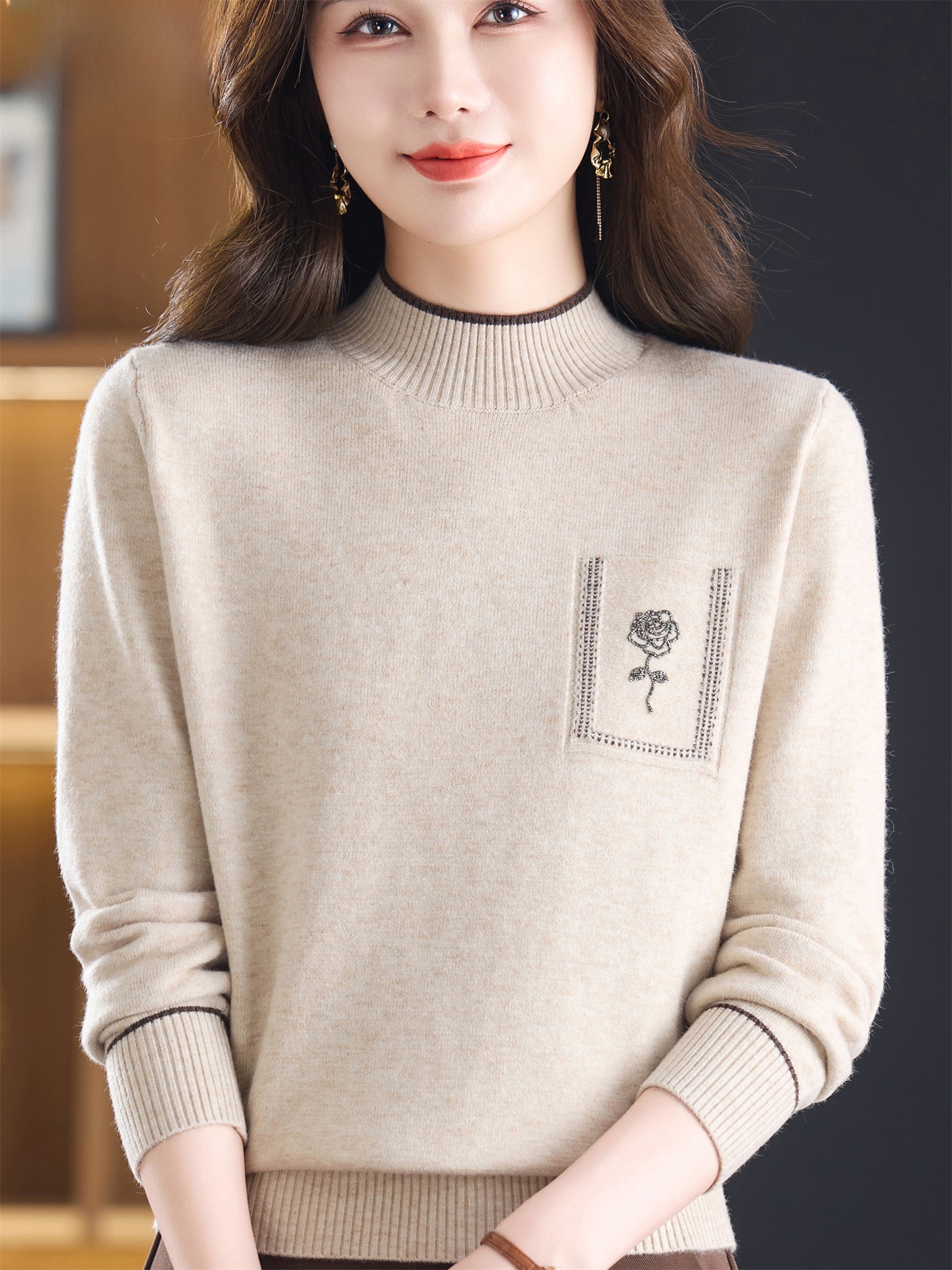 Slimming Effect Woolen Sweater - Women Fashion Over 60 ulasan dan harga