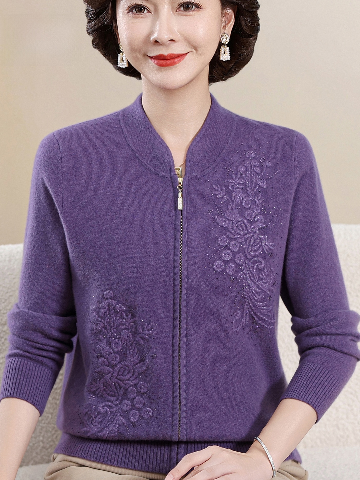 Elegant Embroidered Zipper Kni - Women Fashion Over 60 ulasan dan harga