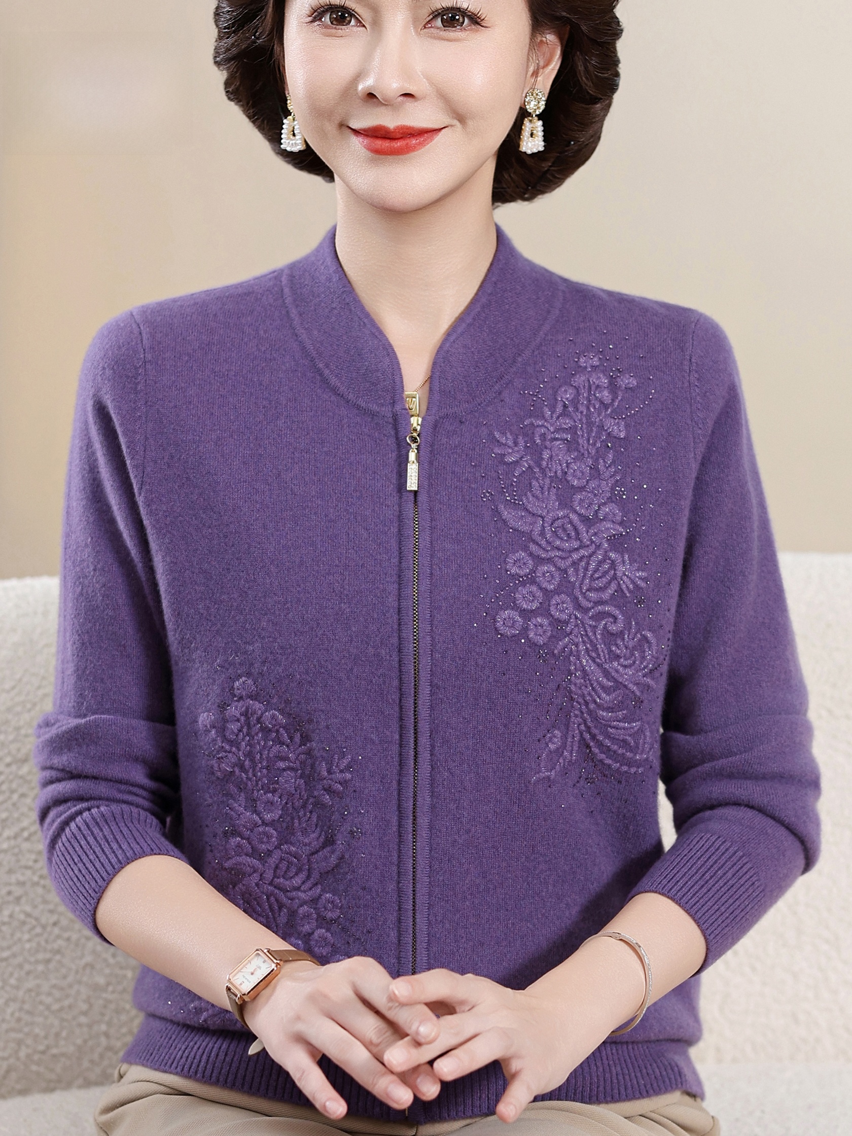 Elegant Embroidered Zipper Kni - Women Fashion Over 60 ulasan dan harga