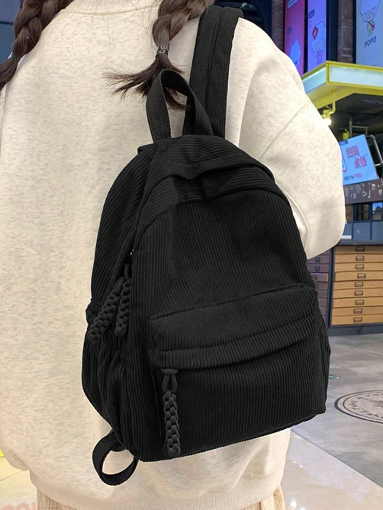 Solid Color Corduroy Fabric Fa - Women'S Fashion Backpack ulasan dan harga
