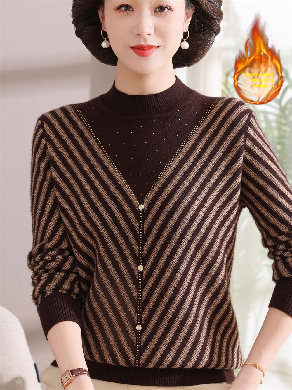 Thickened Fleece Warm Knitted  - Women Fashion Over 60 ulasan dan harga