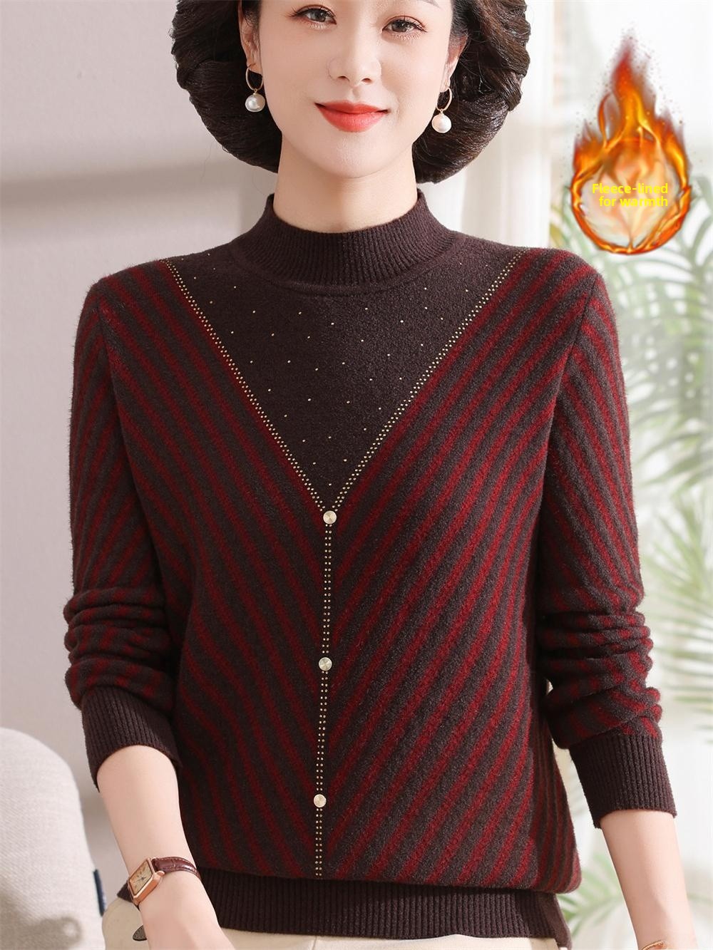 Thickened Fleece Warm Knitted  - Women Fashion Over 60 ulasan dan harga