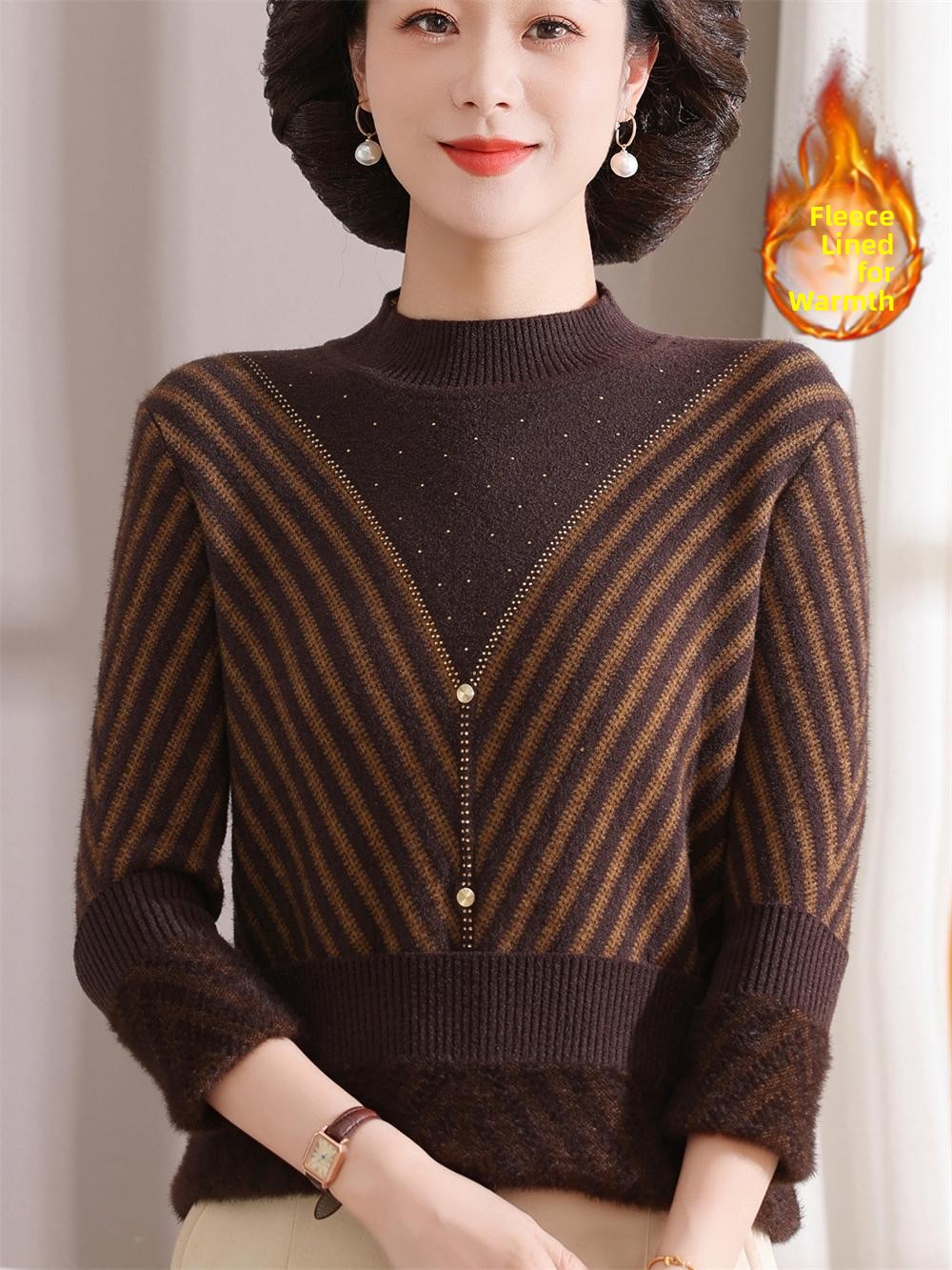 Thickened Fleece Warm Knitted  - Women Fashion Over 60 ulasan dan harga