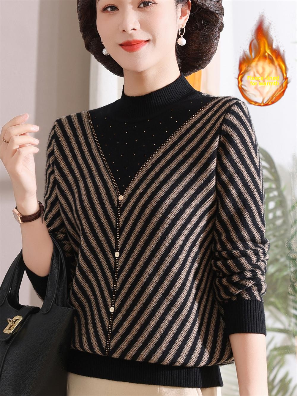 Thickened Fleece Warm Knitted  - Women Fashion Over 60 ulasan dan harga