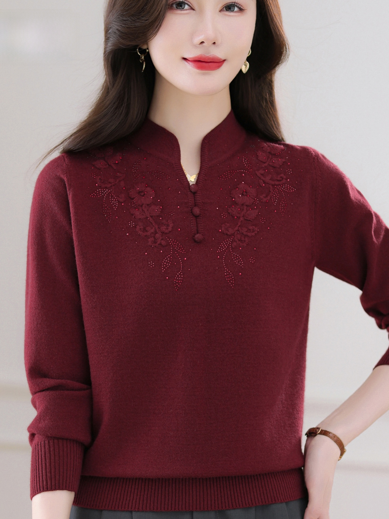Warmth Embroidered Knitted Woo - Women Fashion Over 60 ulasan dan harga