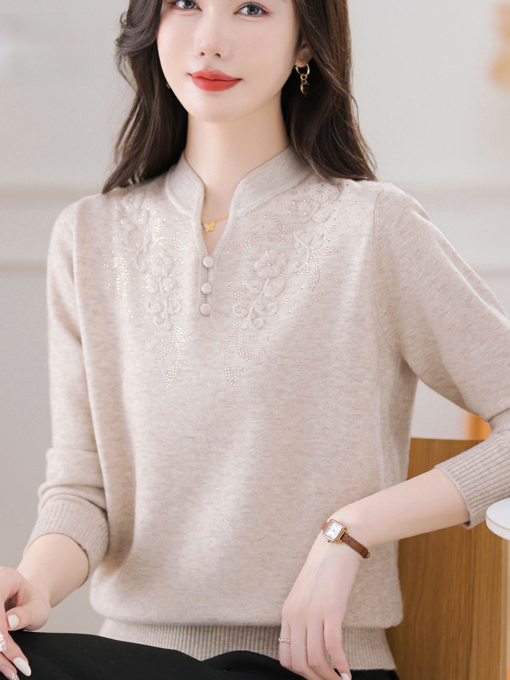 Warmth Embroidered Knitted Woo - Women Fashion Over 60 ulasan dan harga