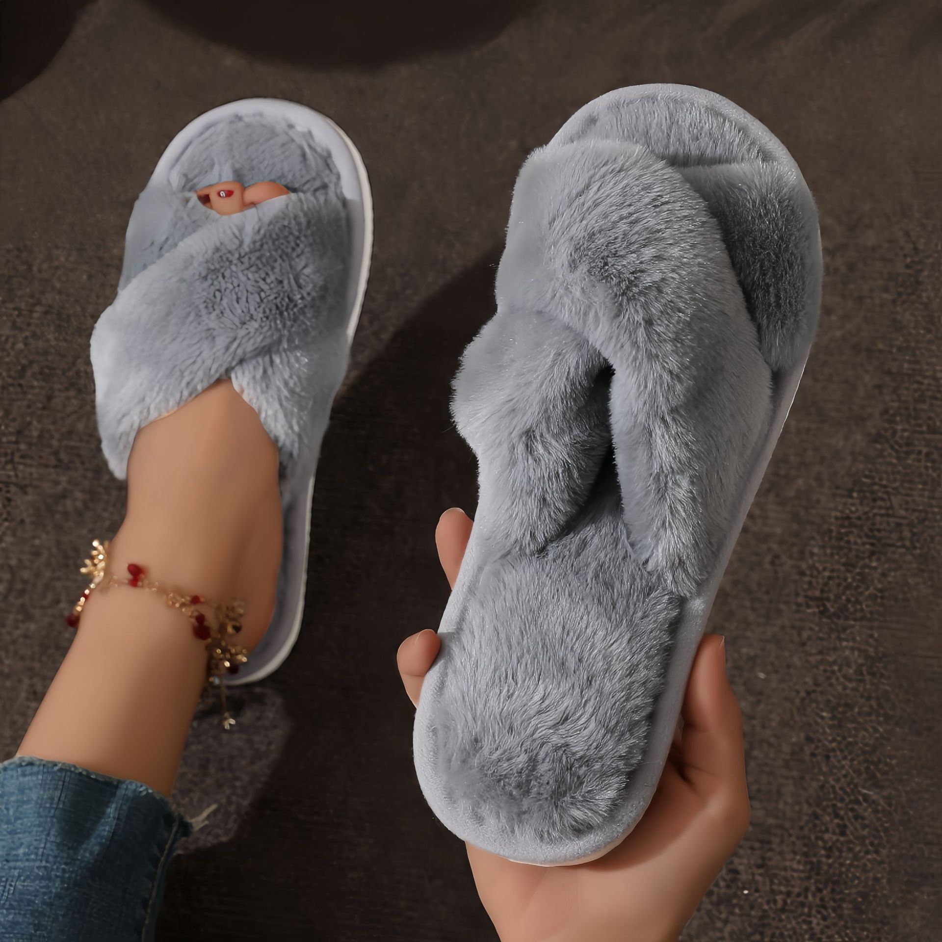 Home Fuzzy Cross Slipper Women - Women'S Fashion Winter 2025 ulasan dan harga