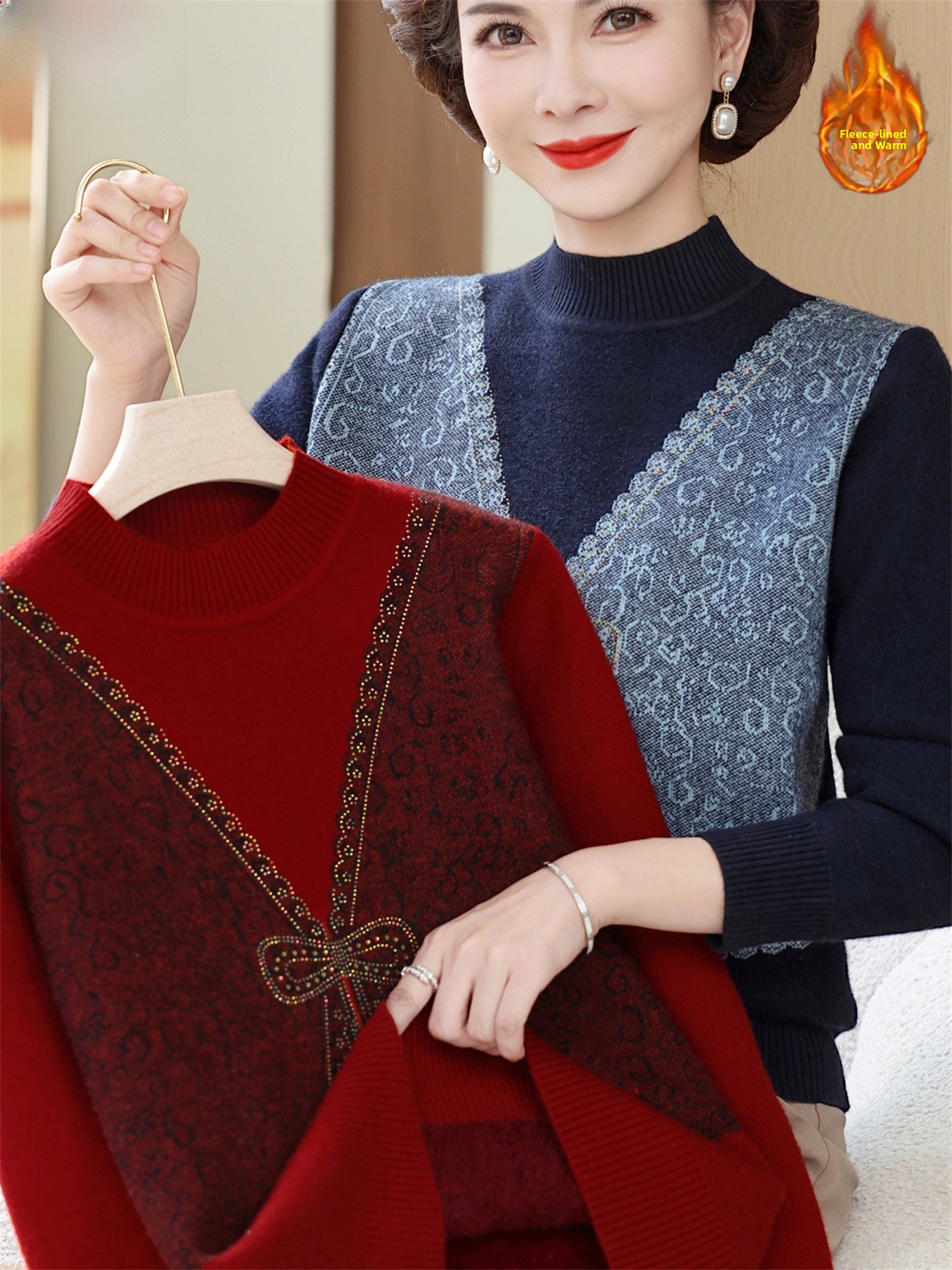 Thickened Fleece Winter Knitte - Women Fashion Over 60 ulasan dan harga