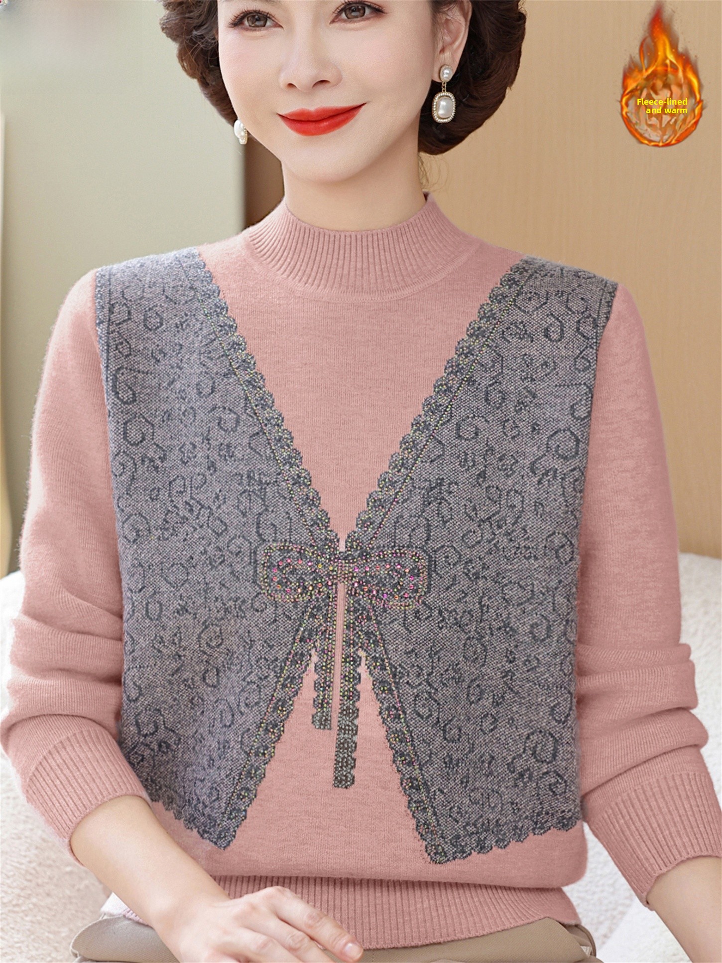 Thickened Fleece Winter Knitte - Women Fashion Over 60 ulasan dan harga