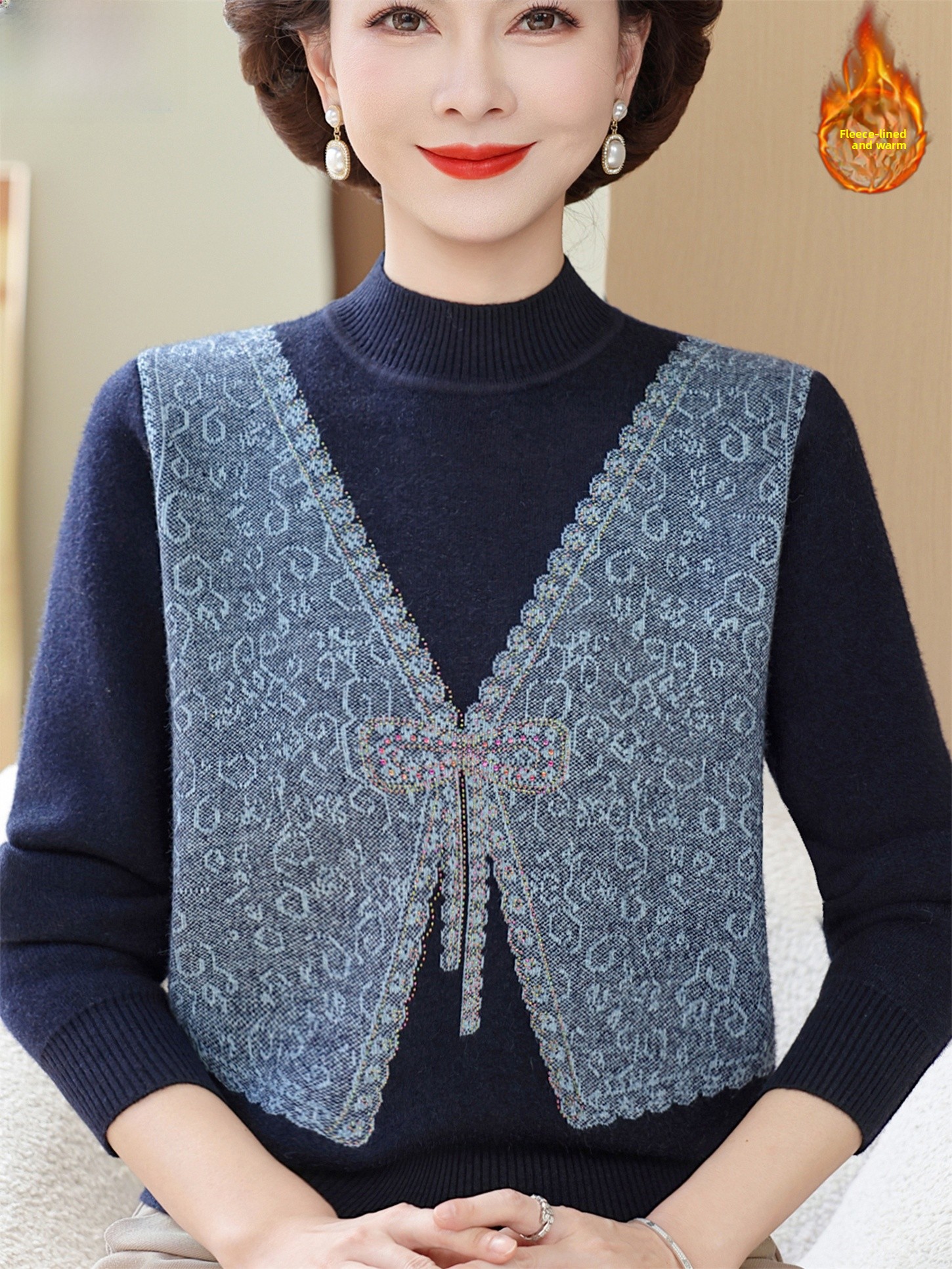 Thickened Fleece Winter Knitte - Women Fashion Over 60 ulasan dan harga