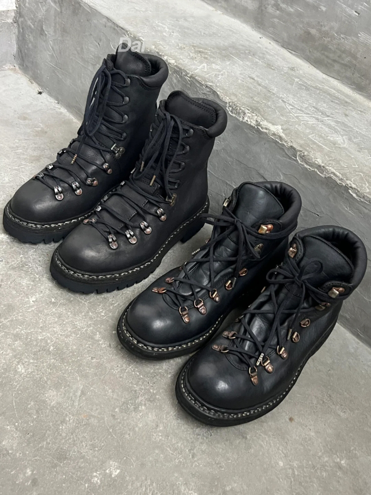Unisex Black Leather Lace Up H - Women'S Fashion Hiking Boots ulasan dan harga