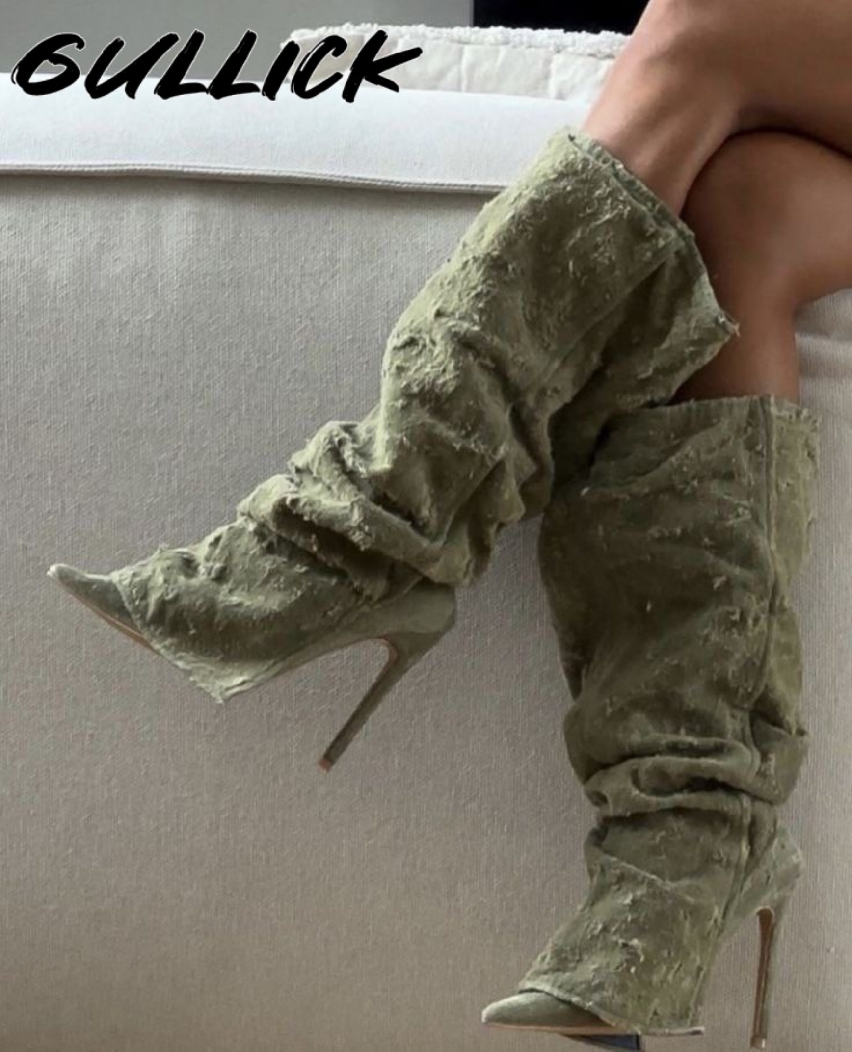 Green Pleated Boots Denim Poin - Women'S Fashion Winter 2025 ulasan dan harga