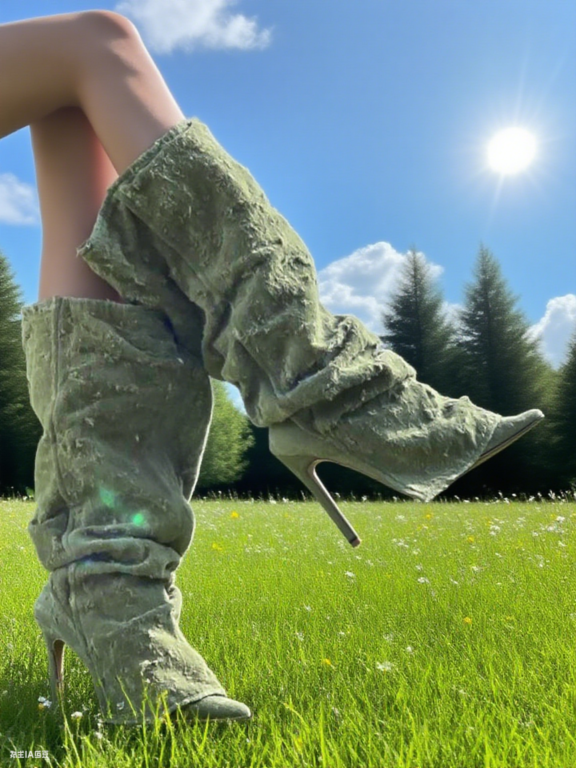 Green Pleated Boots Denim Poin - Women'S Fashion Winter 2025 ulasan dan harga