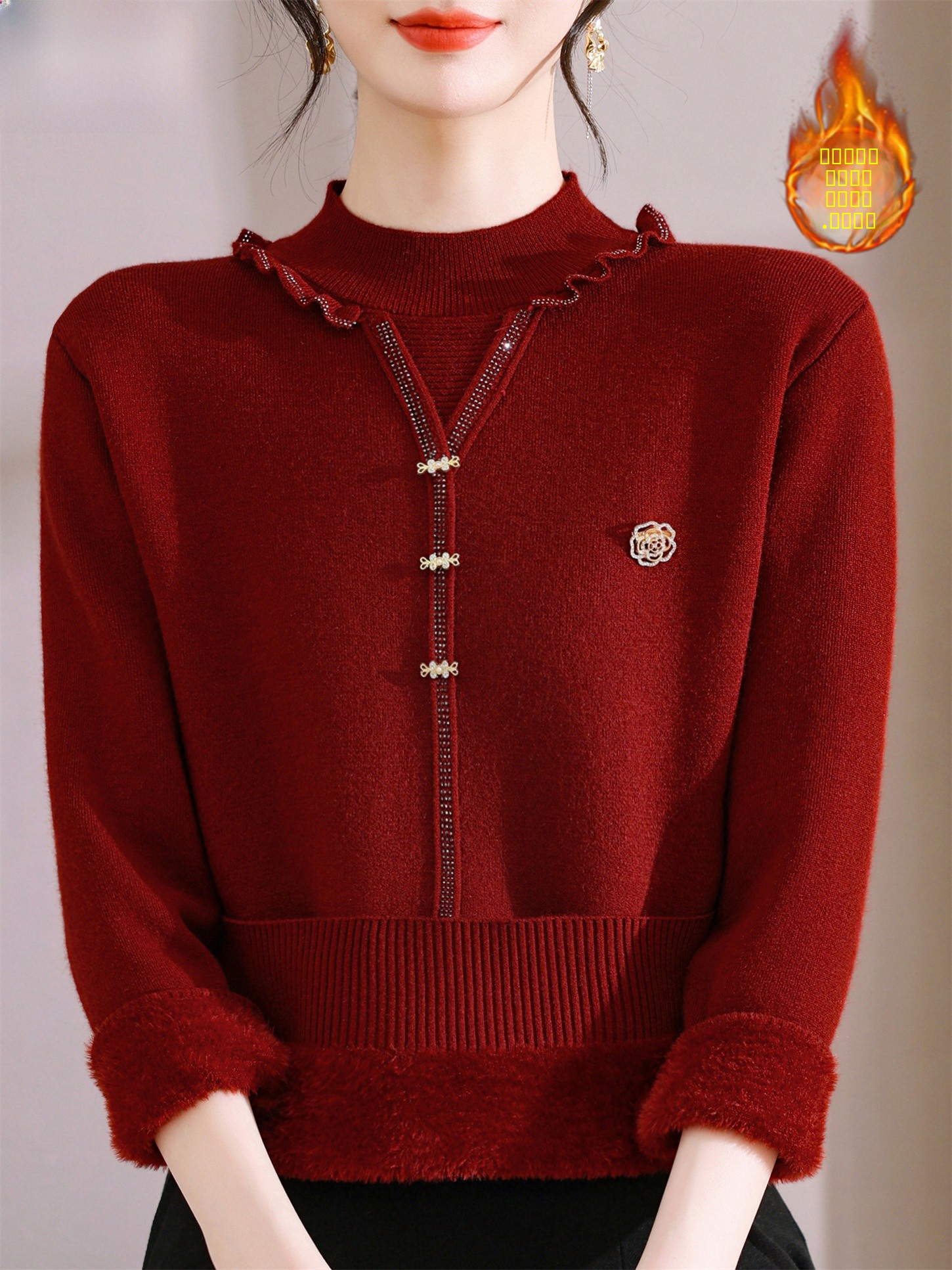 Thickened Fleece Knitted Sweat - Women Fashion Over 60 ulasan dan harga