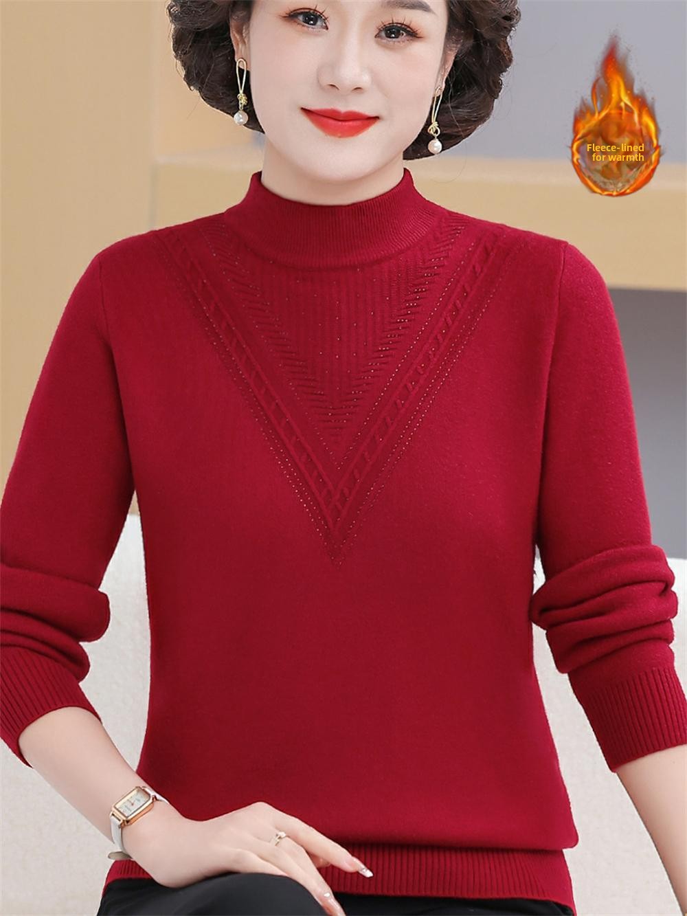 Thickened Fleece Lined Knitted - Women Fashion Over 60 ulasan dan harga