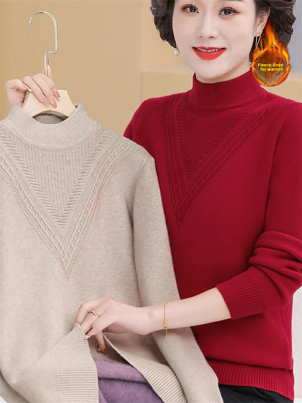 Thickened Fleece Lined Knitted - Women Fashion Over 60 ulasan dan harga