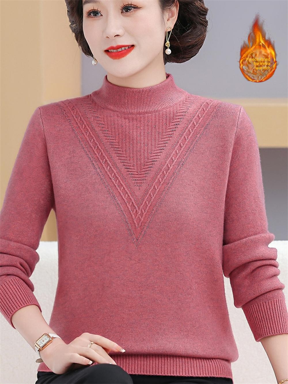 Thickened Fleece Lined Knitted - Women Fashion Over 60 ulasan dan harga