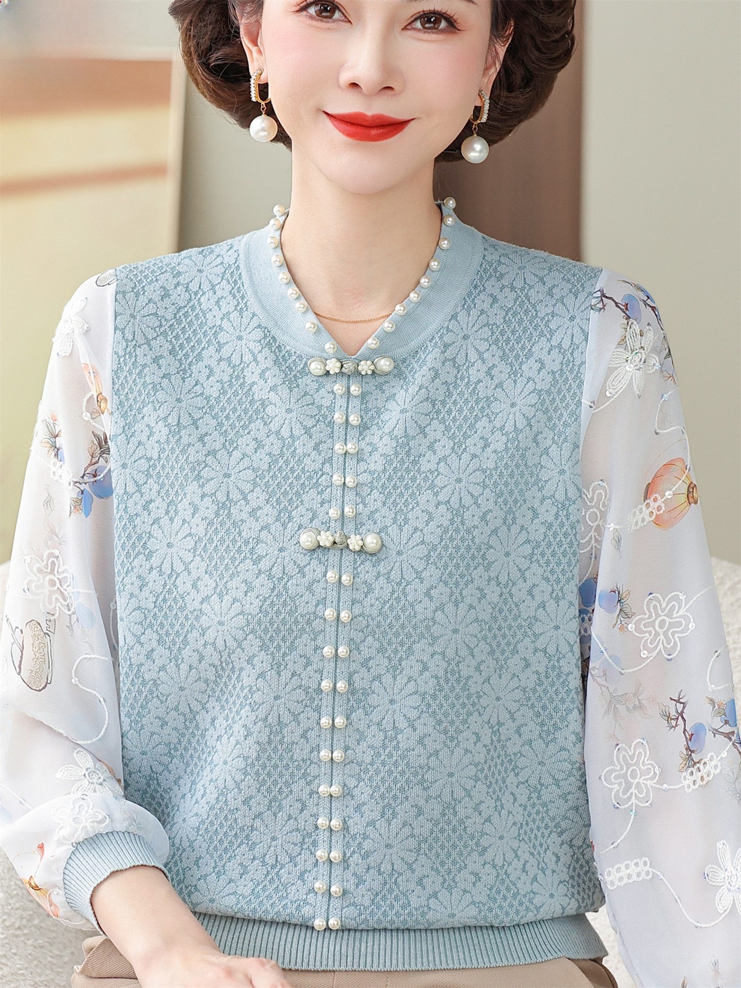 Ice Silk T-Shirt with Lace Sle - Women Fashion Over 60 ulasan dan harga